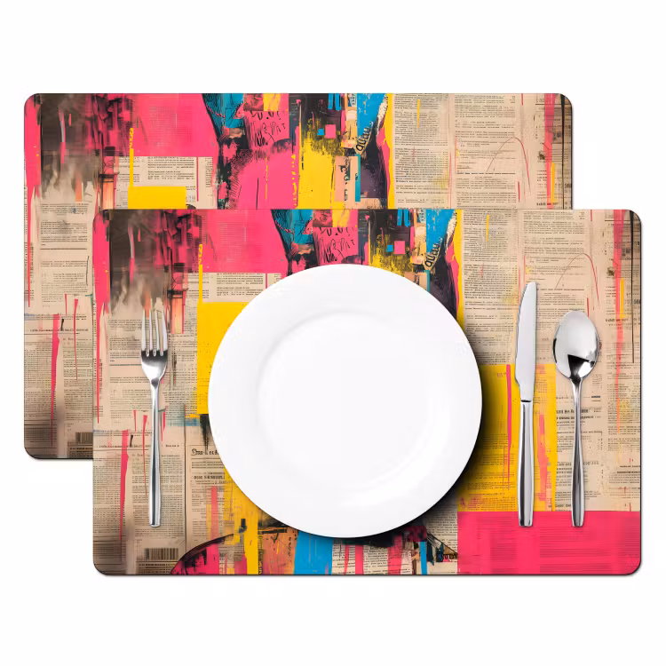 Placemat - 6 stuks - Vrouwengezicht - Krantenpapier - Abstract - Roze — 2