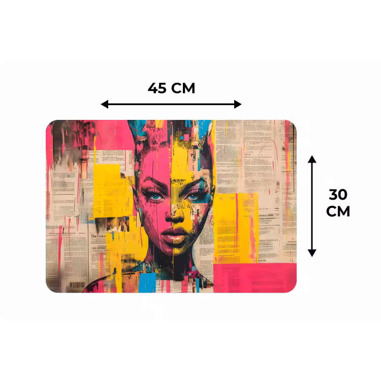 Placemat - 6 stuks - Vrouwengezicht - Krantenpapier - Abstract - Roze — 3