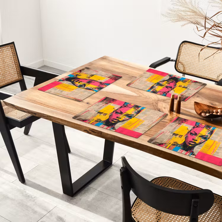 Placemat - 6 stuks - Vrouwengezicht - Krantenpapier - Abstract - Roze — 5