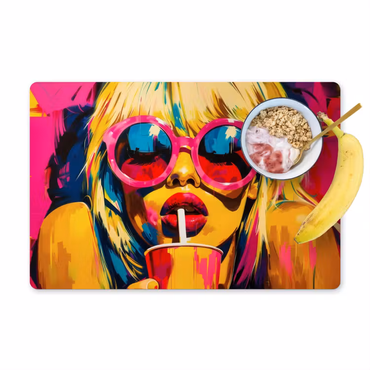 Placemat - 6 stuks - Zonnebril - Roze - Vrouw - Rietje — 1