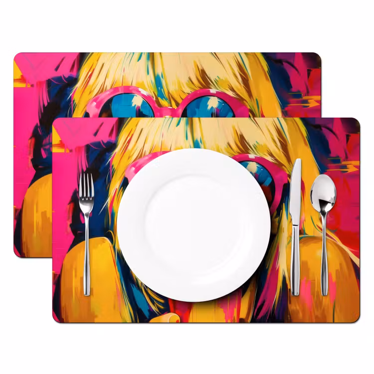 Placemat - 6 stuks - Zonnebril - Roze - Vrouw - Rietje — 2