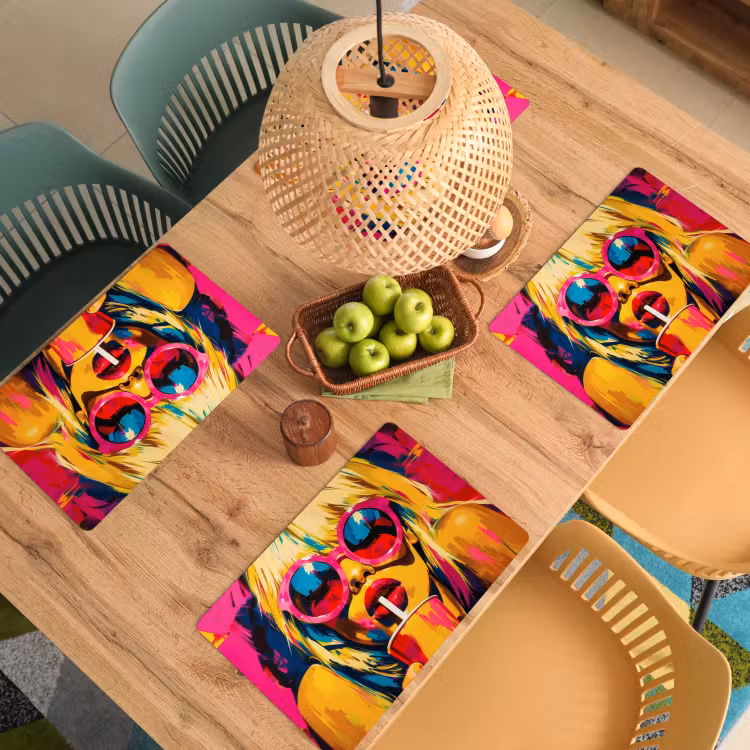 Placemat - 6 stuks - Zonnebril - Roze - Vrouw - Rietje — 6