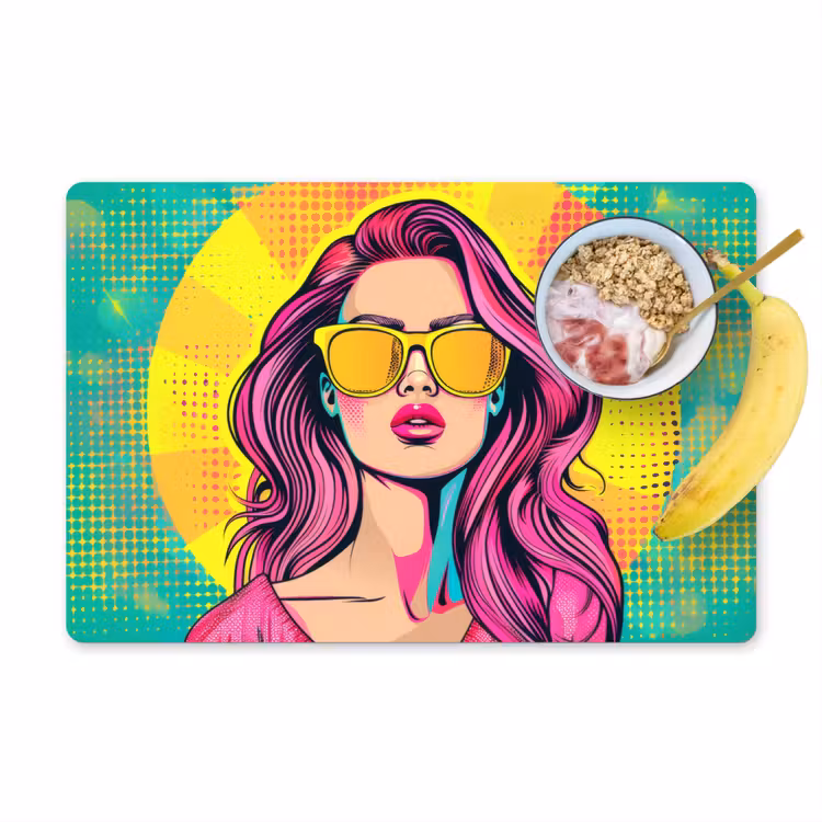 Placemat - 6 stuks - Zonnebril - Vrouw - Zonnig - Geel — 1
