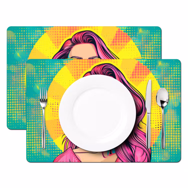 Placemat - 6 stuks - Zonnebril - Vrouw - Zonnig - Geel — 2