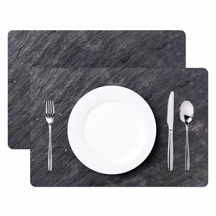 Placemat - 6 stuks - Natuursteen - Industrieel - Leisteen - Structuur - Grijs — 2