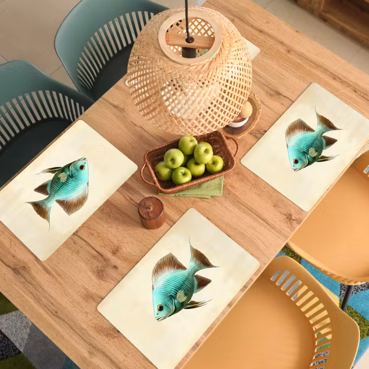 Placemat - 6 stuks - Schubben - Vis - Mint - Minimalistisch — 6