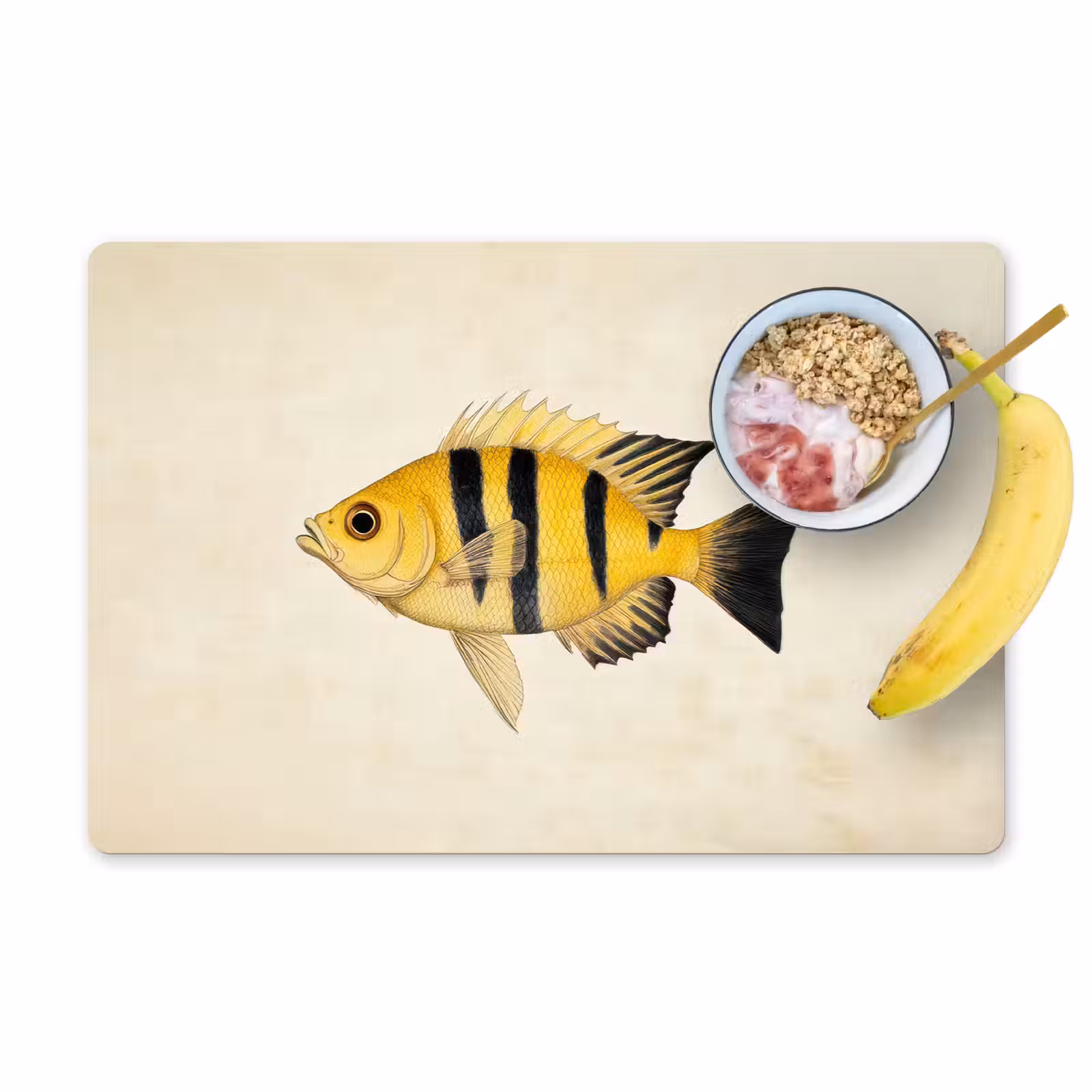 Placemat - 6 stuks - Geel - Vis - Strepen - Tropisch — 1