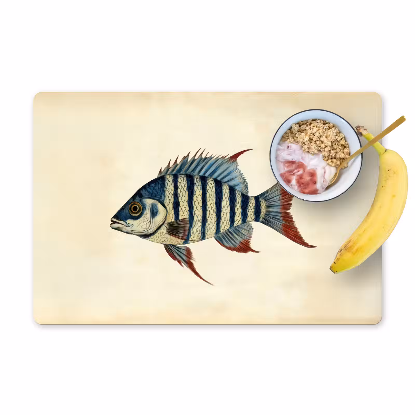 Placemat - 6 stuks - Gestreept - Donkerblauw - Rugvin - Vis — 1