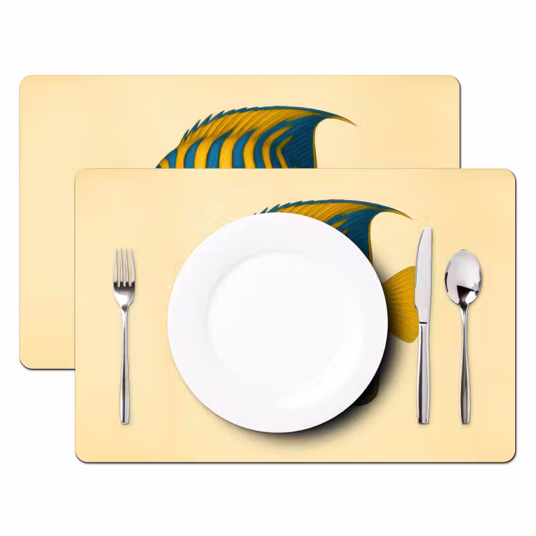 Placemat - 6 stuks - Felgeel - Vis - Strepen - Vinnen — 2