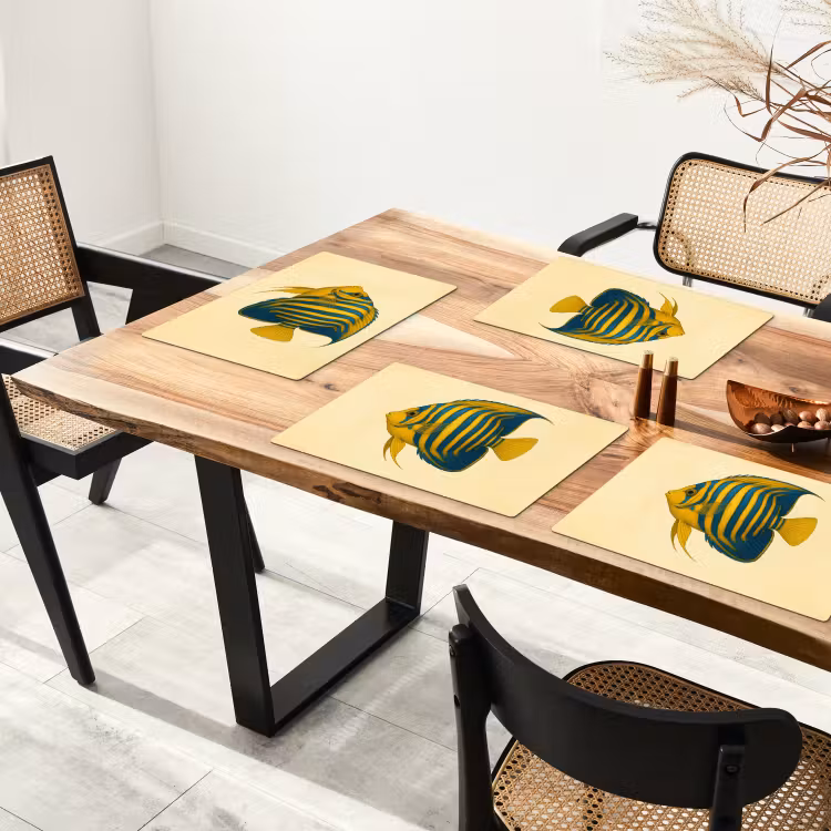 Placemat - 6 stuks - Felgeel - Vis - Strepen - Vinnen — 5