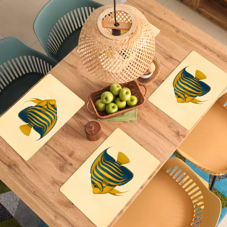 Placemat - 6 stuks - Felgeel - Vis - Strepen - Vinnen — 6