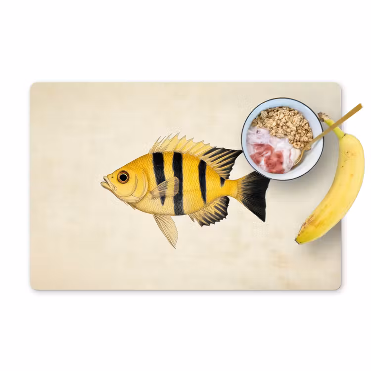 Placemat - 6 stuks - Geel - Vis - Strepen - Tropisch — 1