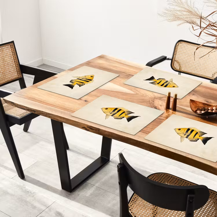 Placemat - 6 stuks - Geel - Vis - Strepen - Tropisch — 5