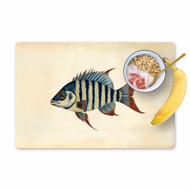 Placemat - 6 stuks - Gestreept - Donkerblauw - Rugvin - Vis — 1