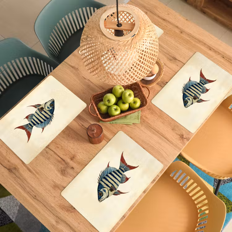 Placemat - 6 stuks - Gestreept - Donkerblauw - Rugvin - Vis — 6