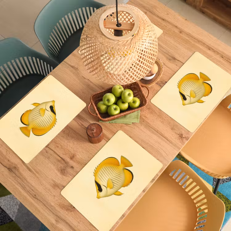 Placemat - 6 stuks - Ovaal - Vis - Geel - Schubben — 6