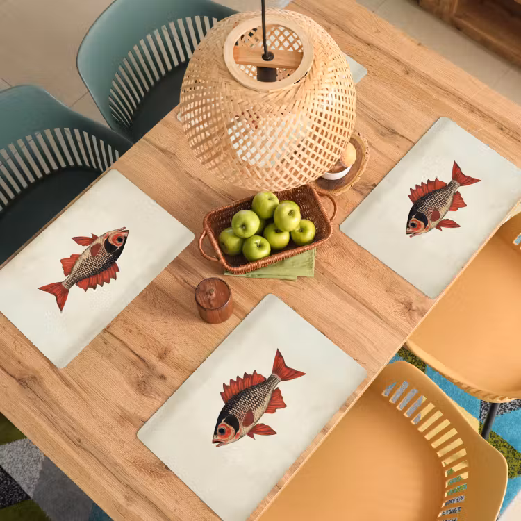 Placemat - 6 stuks - Schubben - Rood - Vis - Vinnen — 6