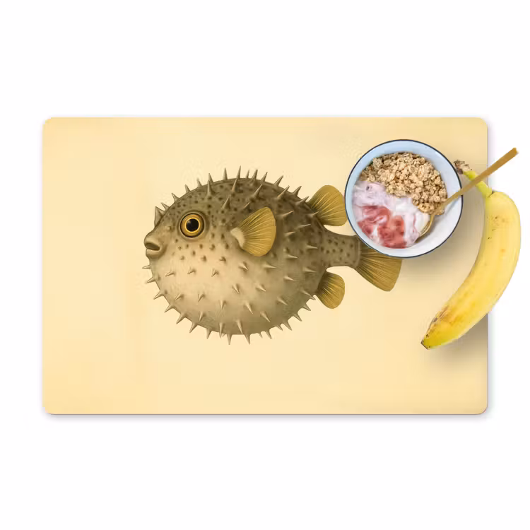 Placemat - 6 stuks - Stekels - Vis - Opgeblazen - Bruin — 1