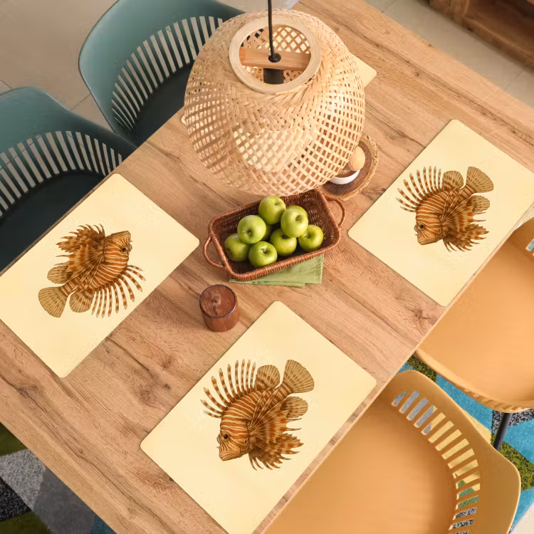 Placemat - 6 stuks - Strepen - Vis - Rond - Stekels — 6