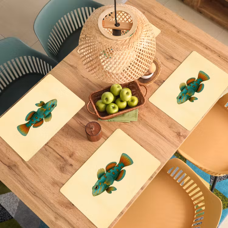 Placemat - 6 stuks - Vis - Blauw - Stippen - Schubben — 6