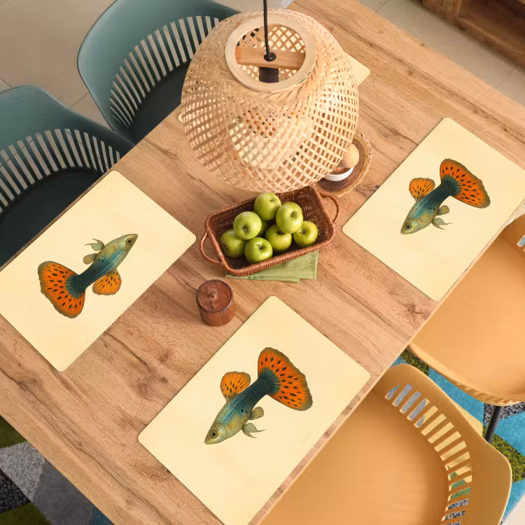 Placemat - 6 stuks - Vis - illustratie - Stippen - Oranje — 6