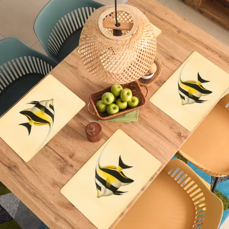 Placemat - 6 stuks - Vis - Sierlijk - Rugvin - Geel — 6