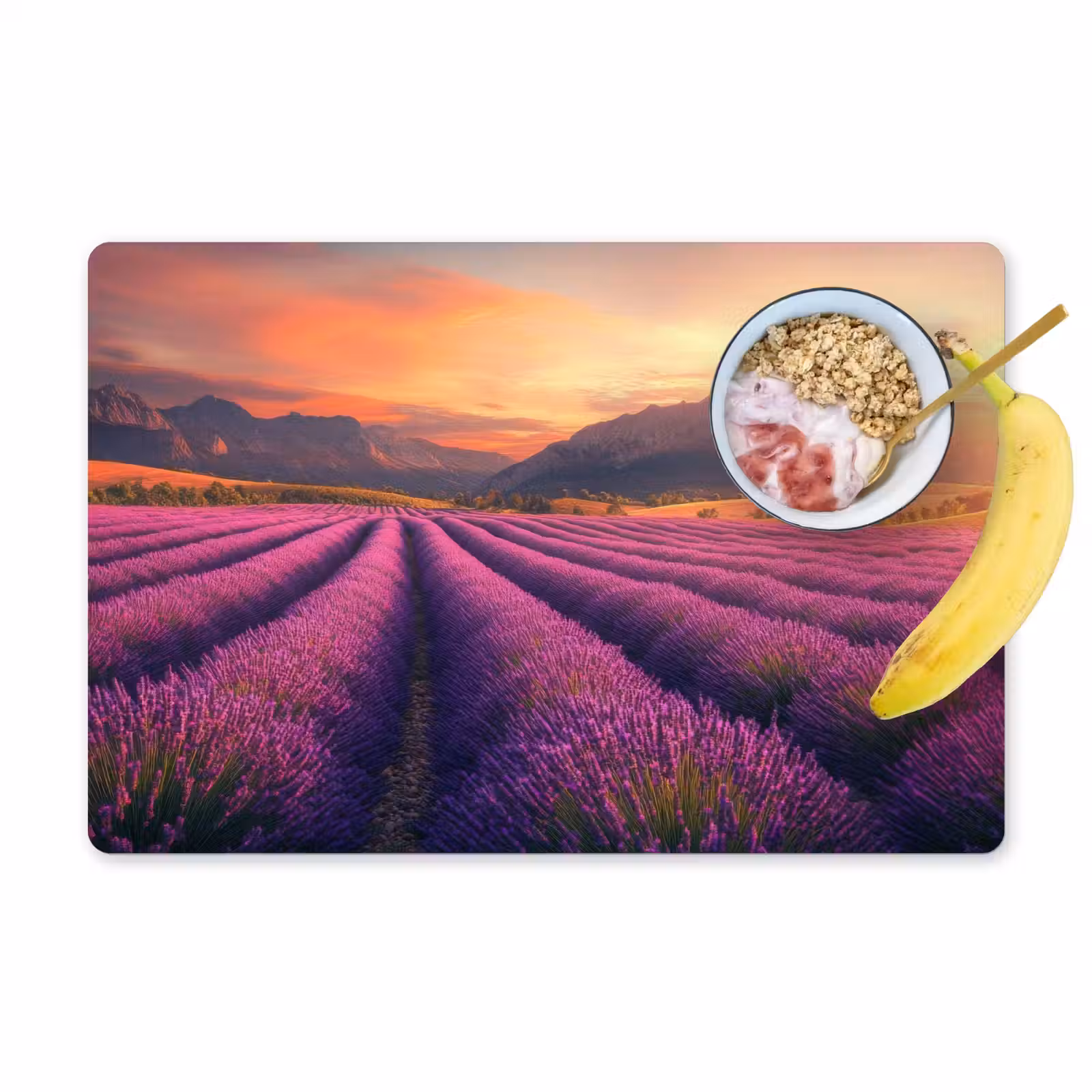 Placemat - 6 stuks - Lavendelveld - Zonsondergang - Paars — 1