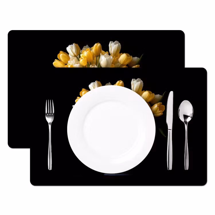 Placemat - 6 stuks - Geel - Tulpen - Vaas - Bloemen — 2