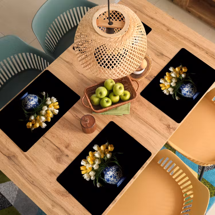 Placemat - 6 stuks - Geel - Tulpen - Vaas - Bloemen — 6