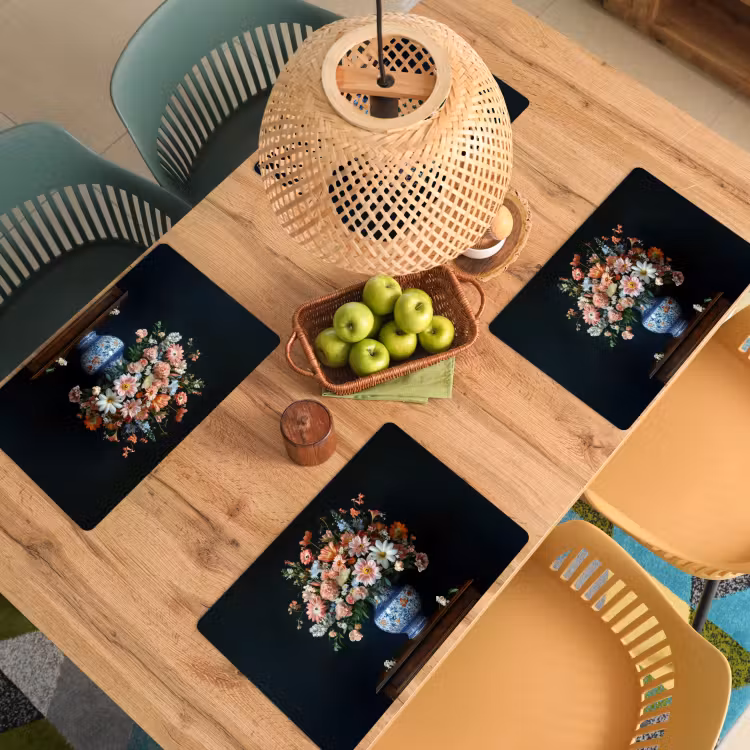 Placemat - 6 stuks - Hout - Vaas - Kleuren - Bloemen — 6