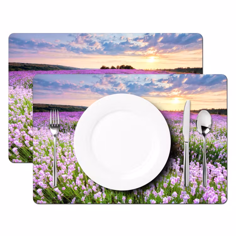 Placemat - 6 stuks - Lavendel - Bloemen - Zonsondergang - Paars - Weide — 1