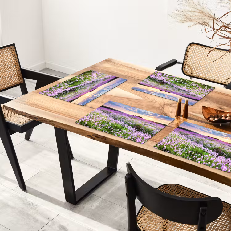 Placemat - 6 stuks - Lavendel - Bloemen - Zonsondergang - Paars - Weide — 4