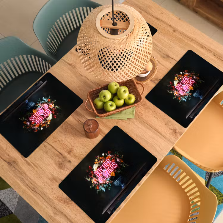 Placemat - 6 stuks - Quote - Bloemen - Vaas - Neon — 6