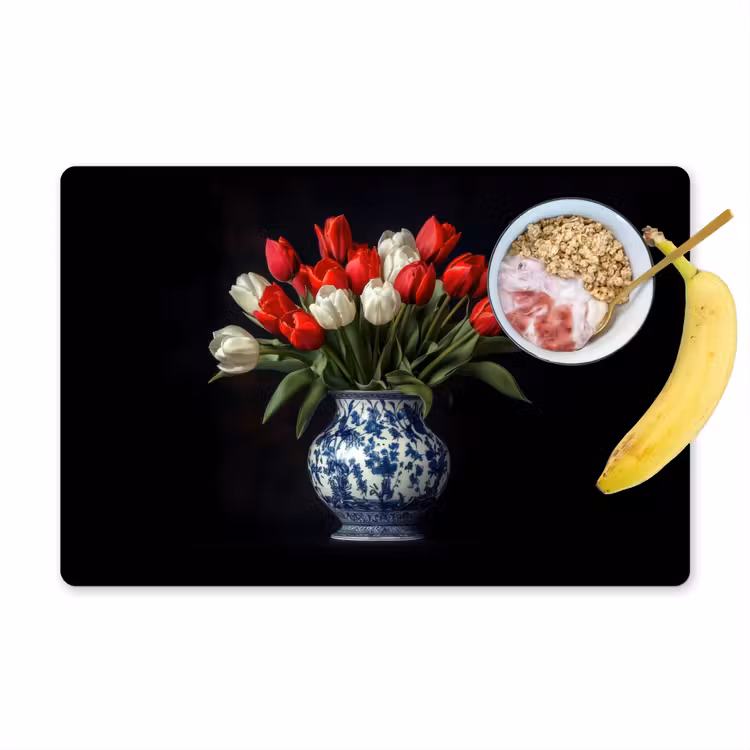 Placemat - 6 stuks - Rode - Bloemen - Tulpen - Vaas — 1