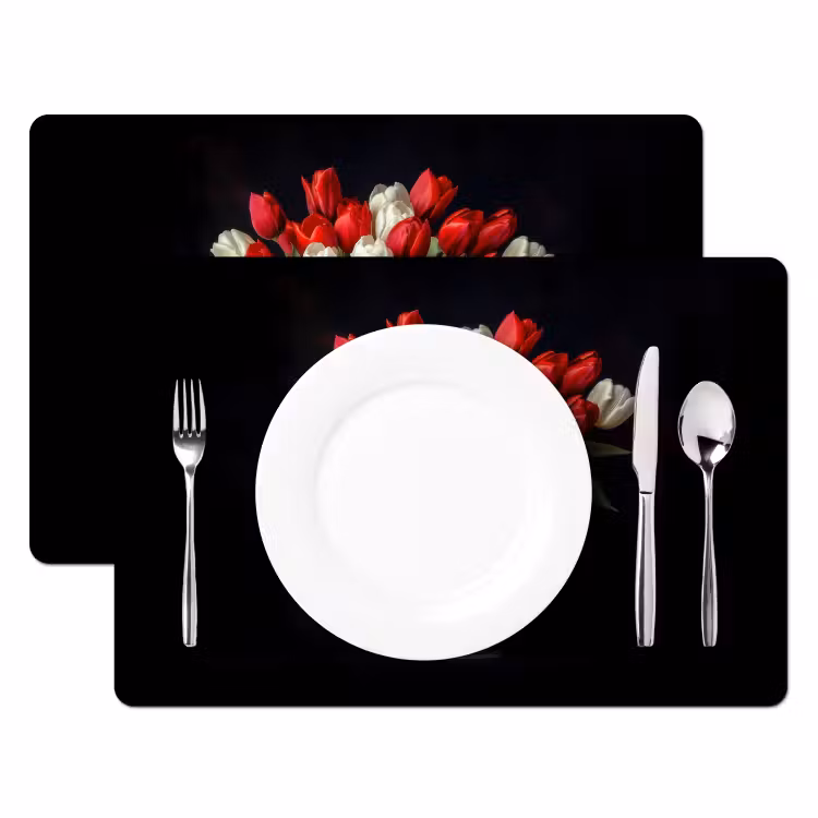 Placemat - 6 stuks - Rode - Bloemen - Tulpen - Vaas — 2