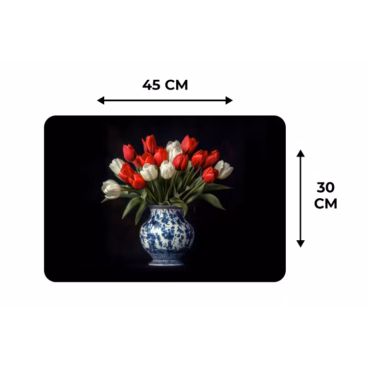 Placemat - 6 stuks - Rode - Bloemen - Tulpen - Vaas — 3