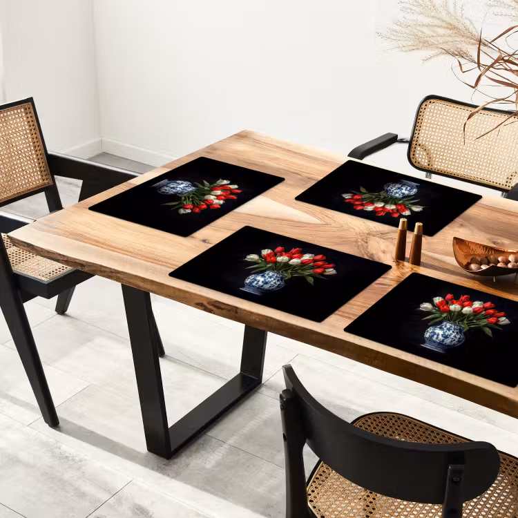 Placemat - 6 stuks - Rode - Bloemen - Tulpen - Vaas — 5
