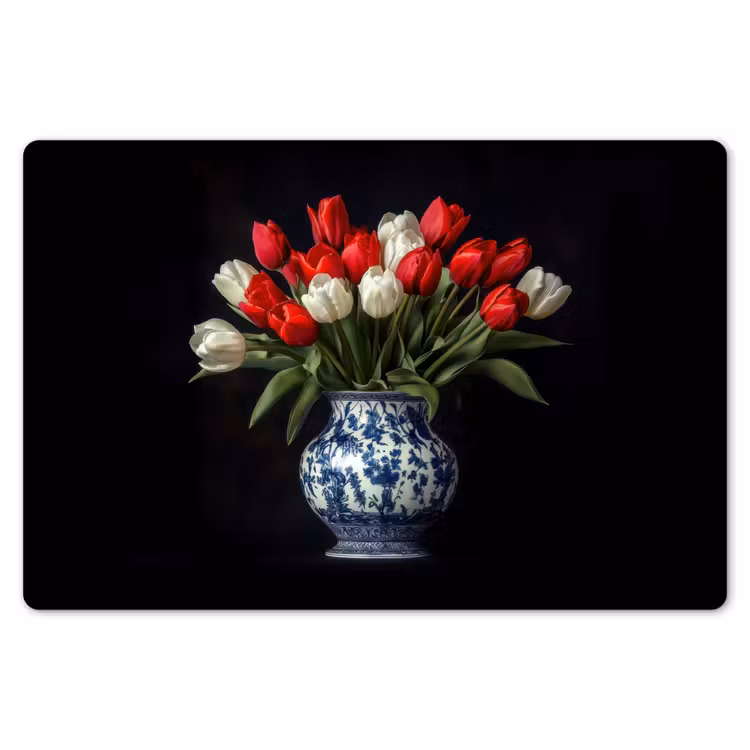 Placemat - 6 stuks - Rode - Bloemen - Tulpen - Vaas — 7