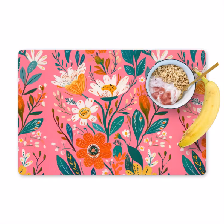 Placemat - 6 stuks - Roze - Bloemen - Wit - Oranje — 1