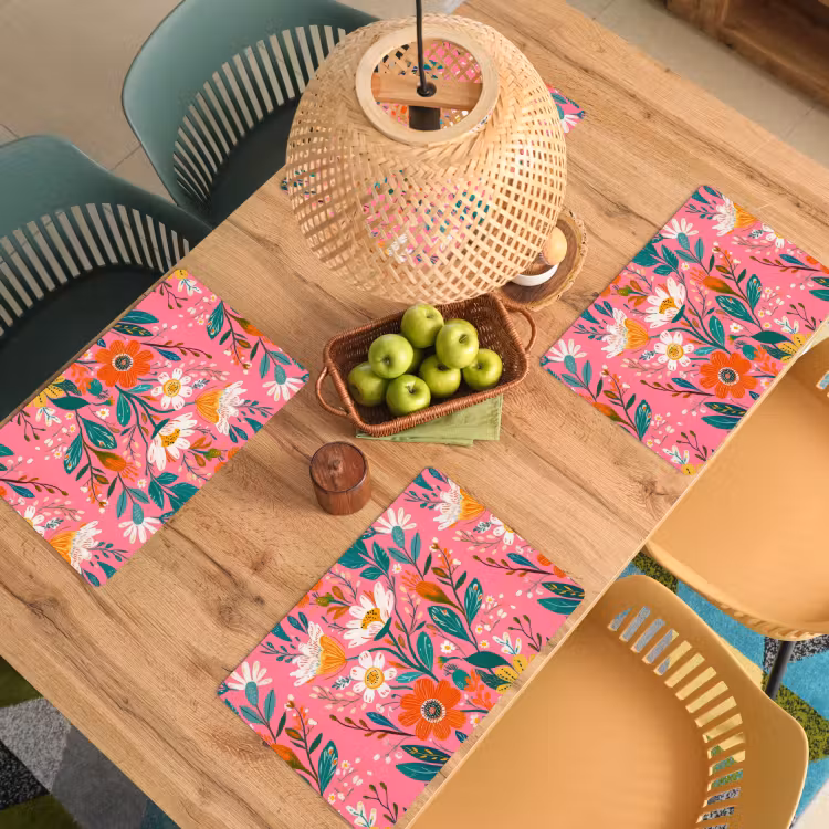 Placemat - 6 stuks - Roze - Bloemen - Wit - Oranje — 6