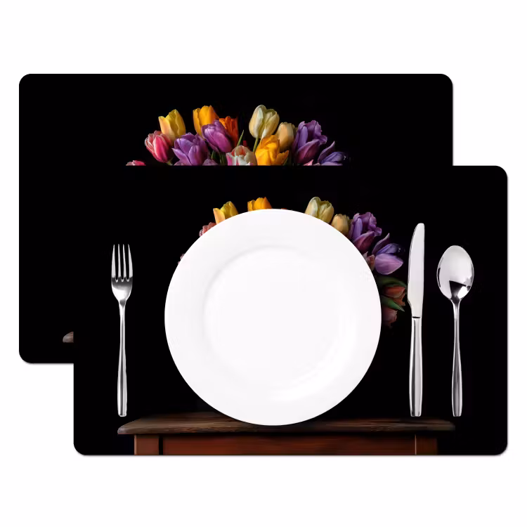 Placemat - 6 stuks - Tulpen - Kleuren - Hout - Vaas — 2
