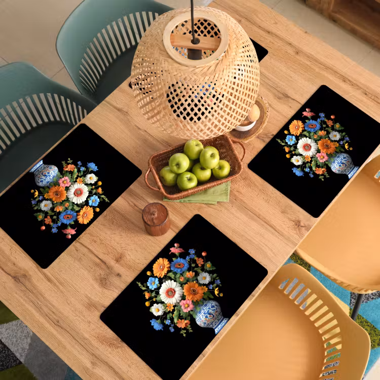 Placemat - 6 stuks - Vaas - Boeket - Bloemen - Kleur — 6