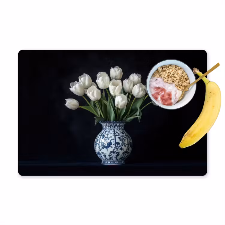 Placemat - 6 stuks - Wit - Bloemen - Tulpen - Vaas — 1
