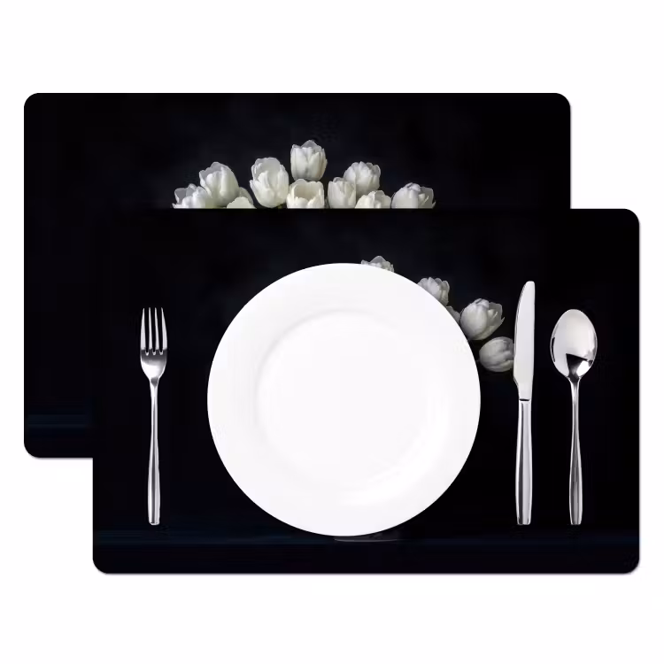 Placemat - 6 stuks - Wit - Bloemen - Tulpen - Vaas — 2