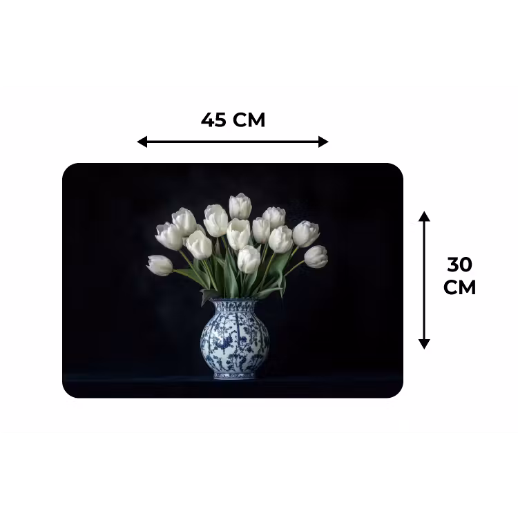 Placemat - 6 stuks - Wit - Bloemen - Tulpen - Vaas — 3