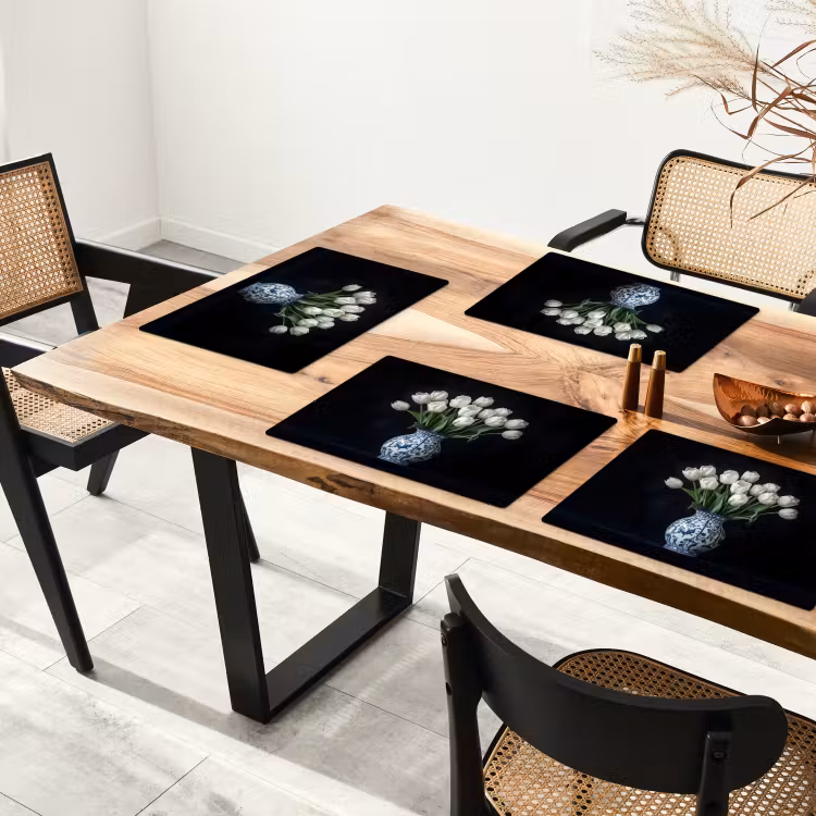 Placemat - 6 stuks - Wit - Bloemen - Tulpen - Vaas — 5