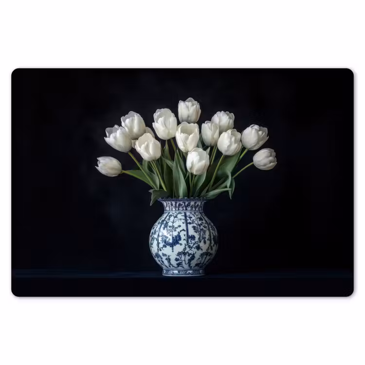 Placemat - 6 stuks - Wit - Bloemen - Tulpen - Vaas — 7