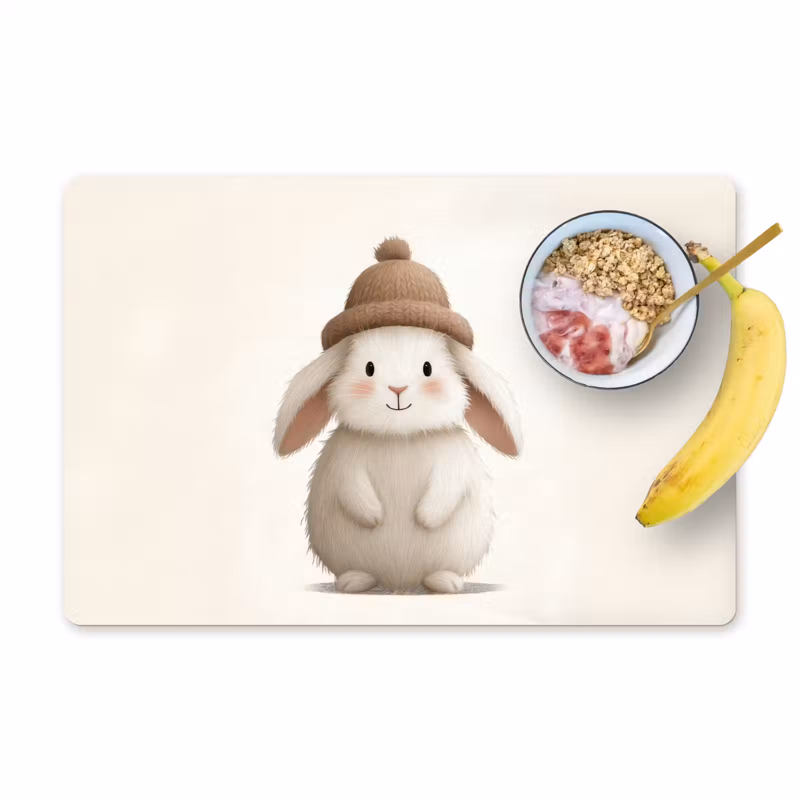Placemat - 6 stuks - Konijn - Muts - Oren - Beige — 1