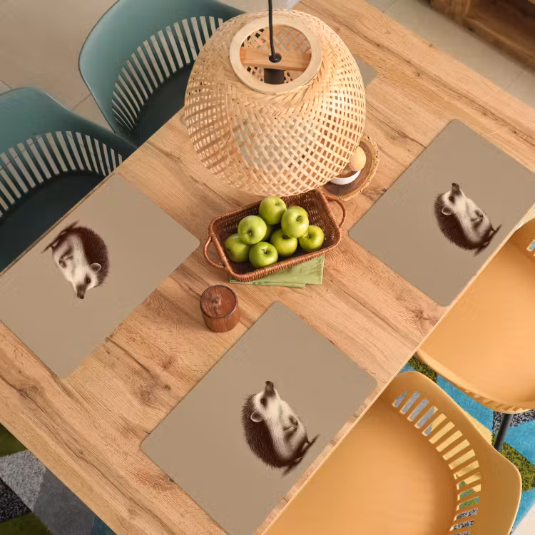 Placemat - 6 stuks - Egel - Snuitje - Bruin - Stekels — 6