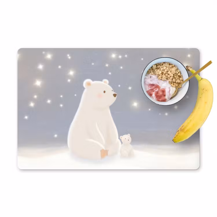 Placemat - 6 stuks - Ijsbeer - Sneeuw - Sterren - Blauw — 1